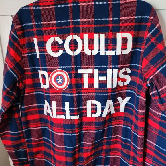 Disney Marvel Captain America Plaid Flannel Shirt Jacket Red & Blue Size S NWT - Picture 4 of 13